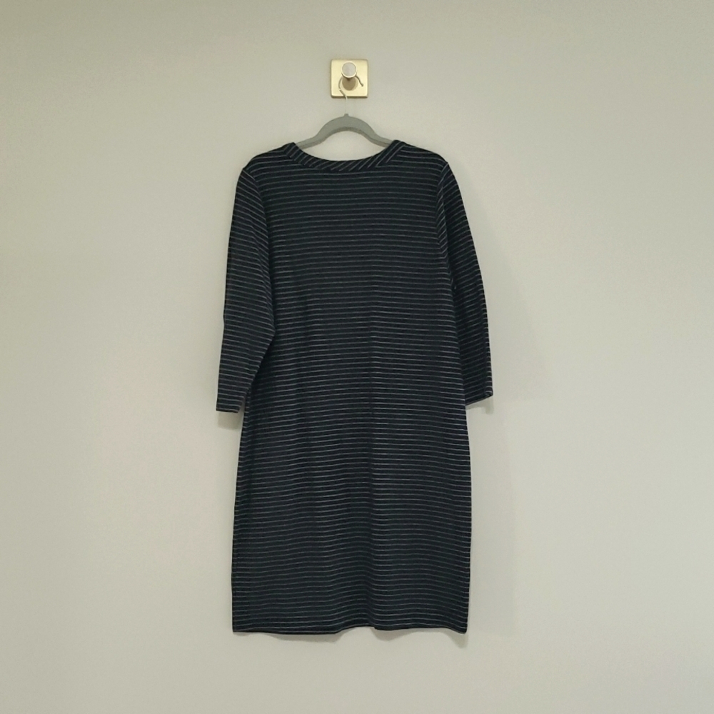 J. Jill Sheath Dress Large Navy Blue Stripe Pockets Work Office Career Corpcore - Picture 10 of 13